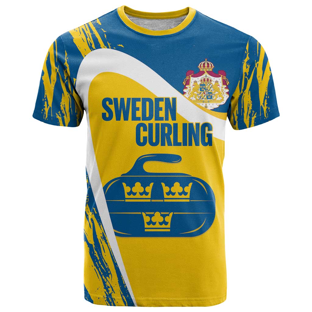 Custom Sweden Curling T-Shirt Konungariket Sverige Tre Kronor Grunge Style Graphic Tee