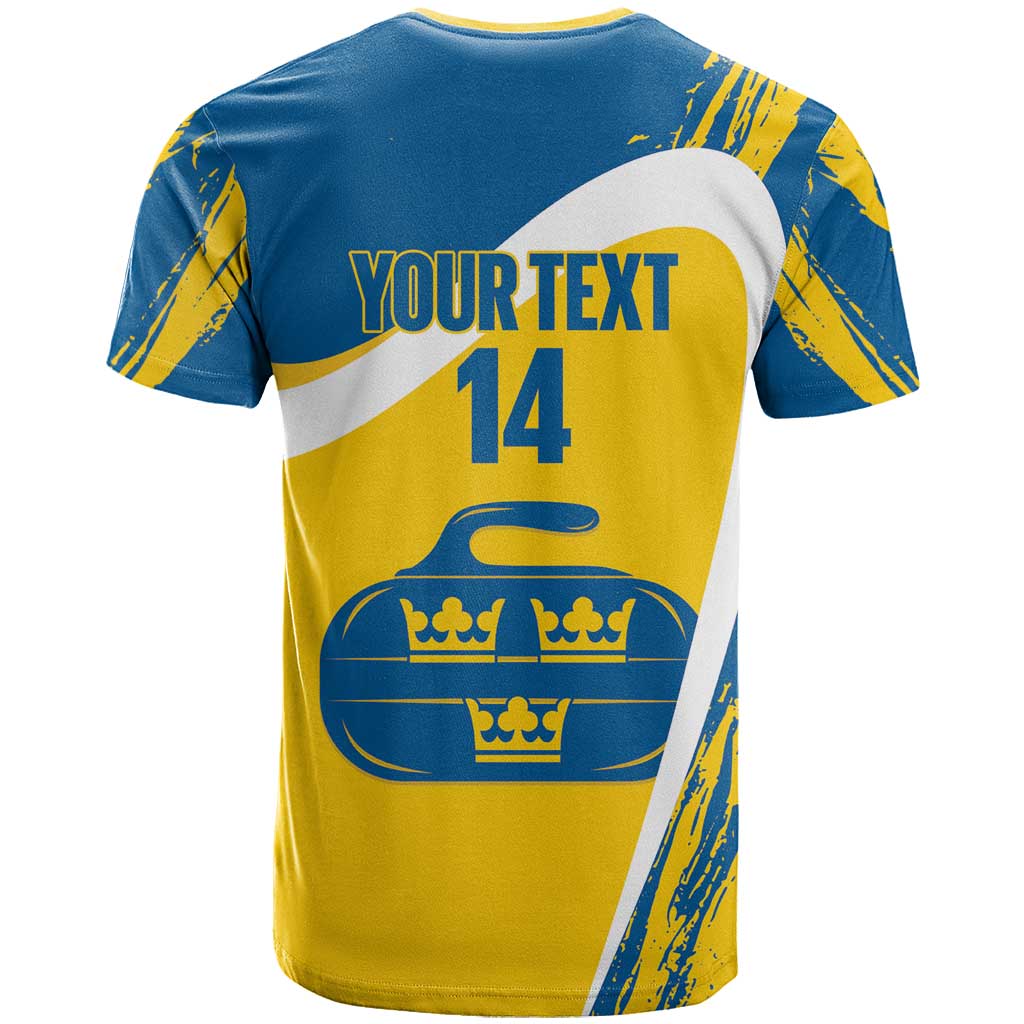 Custom Sweden Curling T-Shirt Konungariket Sverige Tre Kronor Grunge Style Graphic Tee