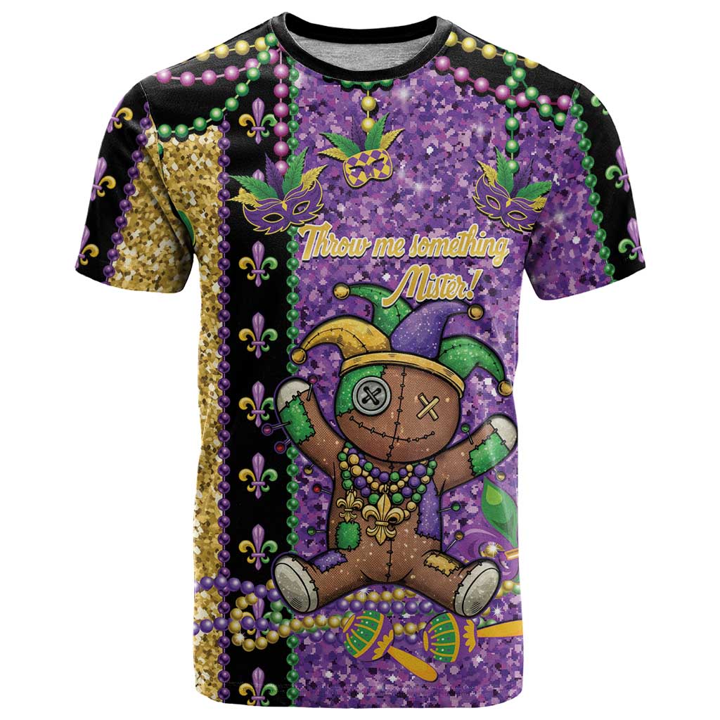 Voodoo Doll Mardi Gras T-Shirt Throw Me Something Mister Glitter Effect Graphic Tee