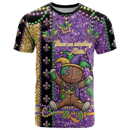 Voodoo Doll Mardi Gras T-Shirt Throw Me Something Mister Glitter Effect Graphic Tee