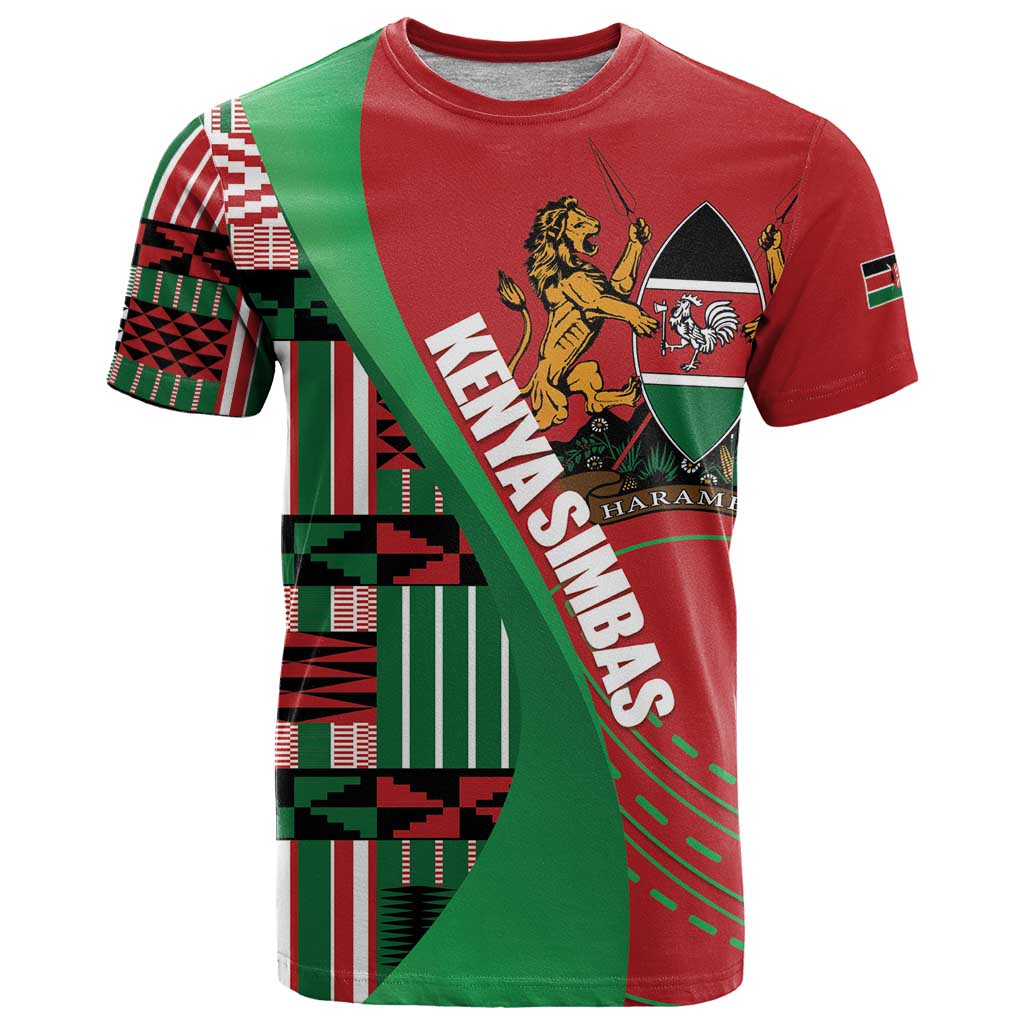 Custom Kenya Cricket T-Shirt Come On Simbas Kente Pattern Graphic Tee