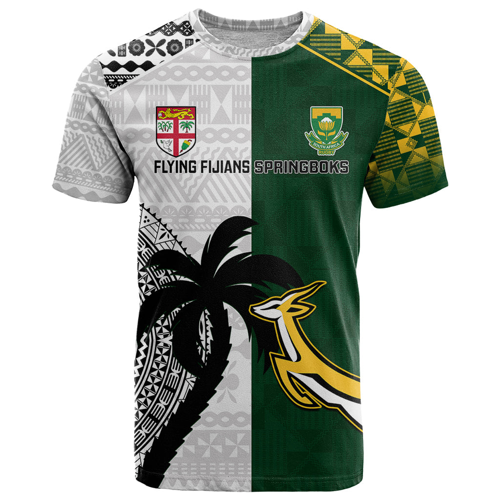 South Africa And Fiji Rugby T-Shirt World Cup Fijian Tapa With Kente Pattern Graphic Tee