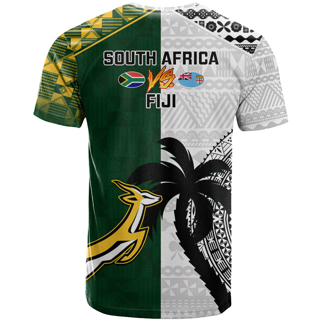 South Africa And Fiji Rugby T-Shirt World Cup Fijian Tapa With Kente Pattern Graphic Tee