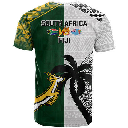 South Africa And Fiji Rugby T-Shirt World Cup Fijian Tapa With Kente Pattern Graphic Tee
