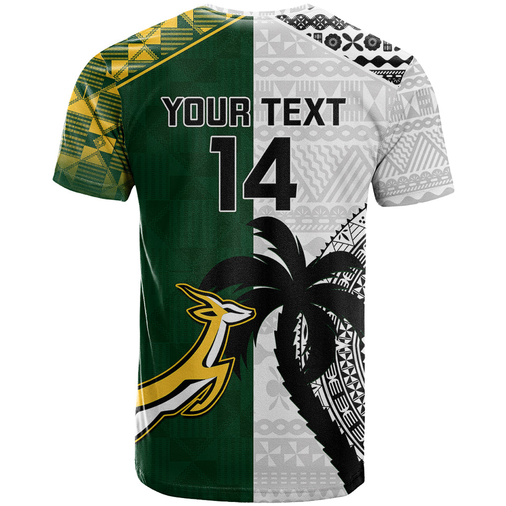 Custom South Africa And Fiji Rugby T-Shirt World Cup Fijian Tapa With Kente Pattern Graphic Tee