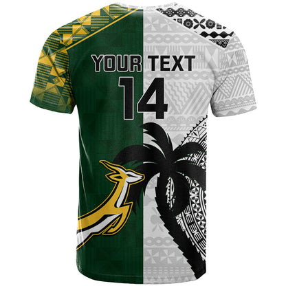 Custom South Africa And Fiji Rugby T-Shirt World Cup Fijian Tapa With Kente Pattern Graphic Tee