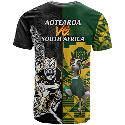 South Africa And Aotearoa Rugby T-Shirt Springboks Kente Combine All Black Maori Fern Graphic Tee