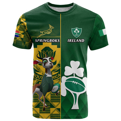 South Africa And Ireland Rugby T-Shirt World Cup Springboks Shamrocks Together Graphic Tee