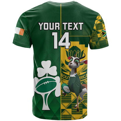 Custom South Africa And Ireland Rugby T-Shirt World Cup Springboks Shamrocks Together Graphic Tee