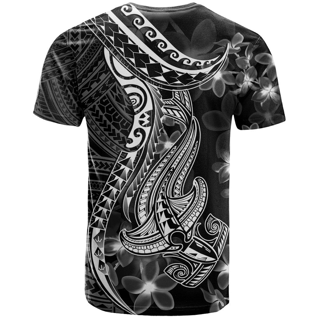 Black Polynesia T-Shirt Shark Tattoo With Polynesian Plumeria Graphic Tee