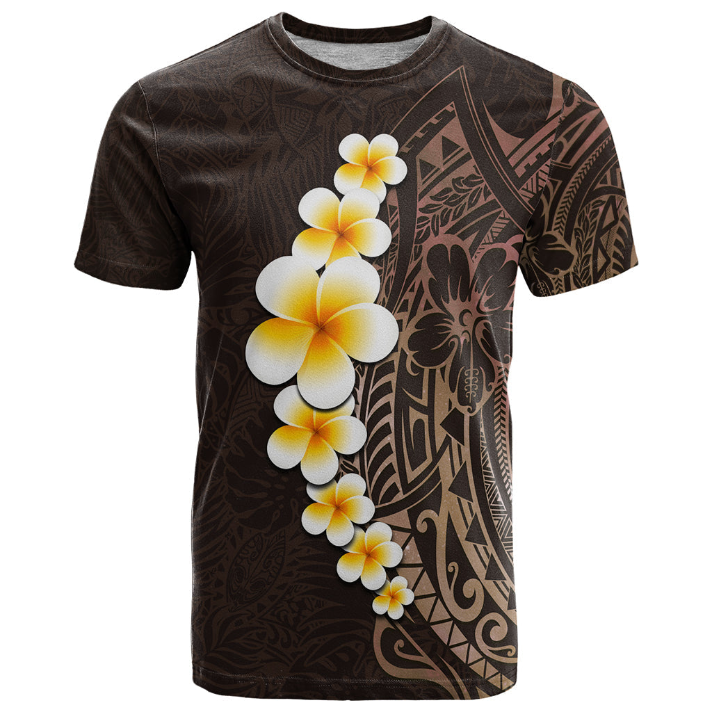 Brown Polynesia T-Shirt Plumeria Tropical Leaves With Galaxy Polynesian Art Graphic Tee