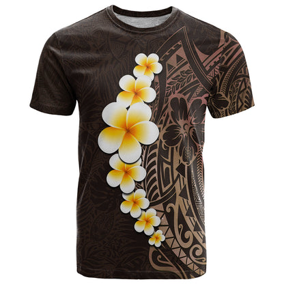 Brown Polynesia T-Shirt Plumeria Tropical Leaves With Galaxy Polynesian Art Graphic Tee