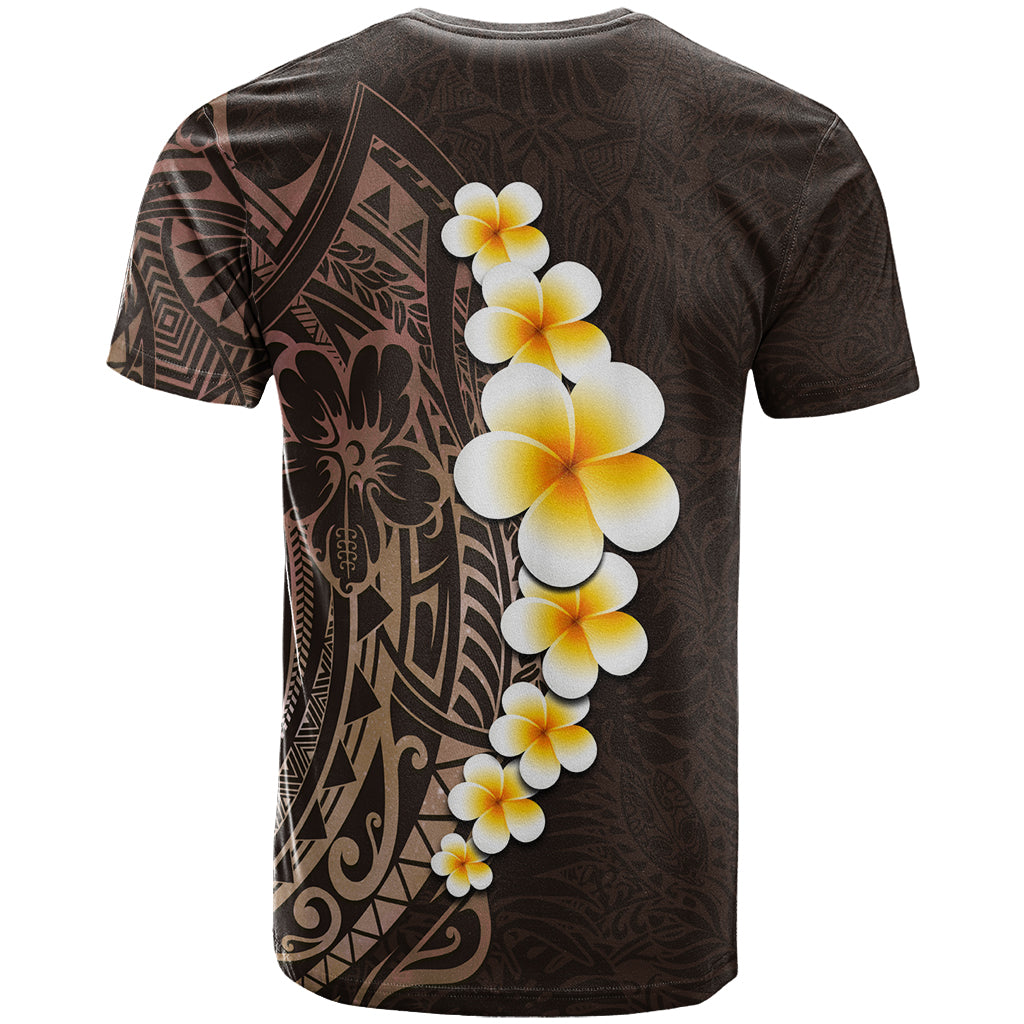 Brown Polynesia T-Shirt Plumeria Tropical Leaves With Galaxy Polynesian Art Graphic Tee