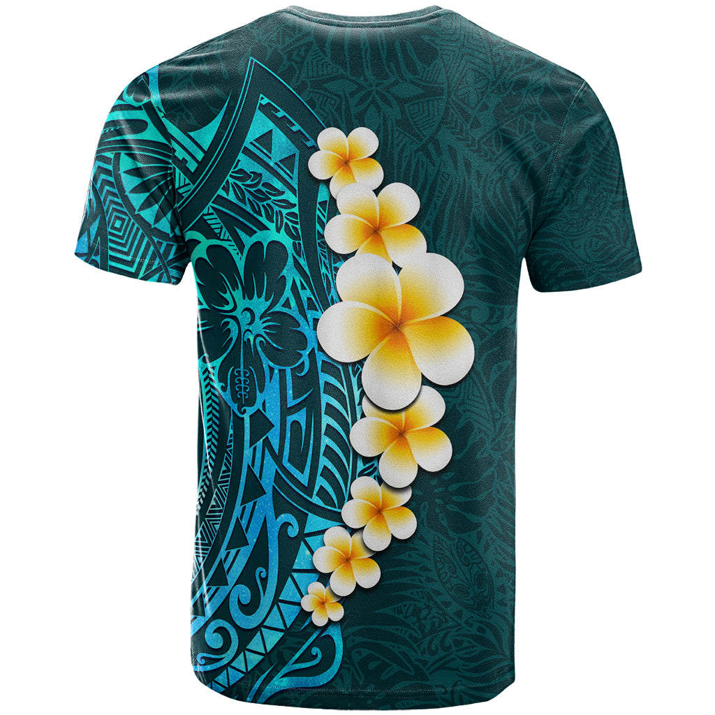 Turquosie Polynesia T-Shirt Plumeria Tropical Leaves With Galaxy Polynesian Art Graphic Tee