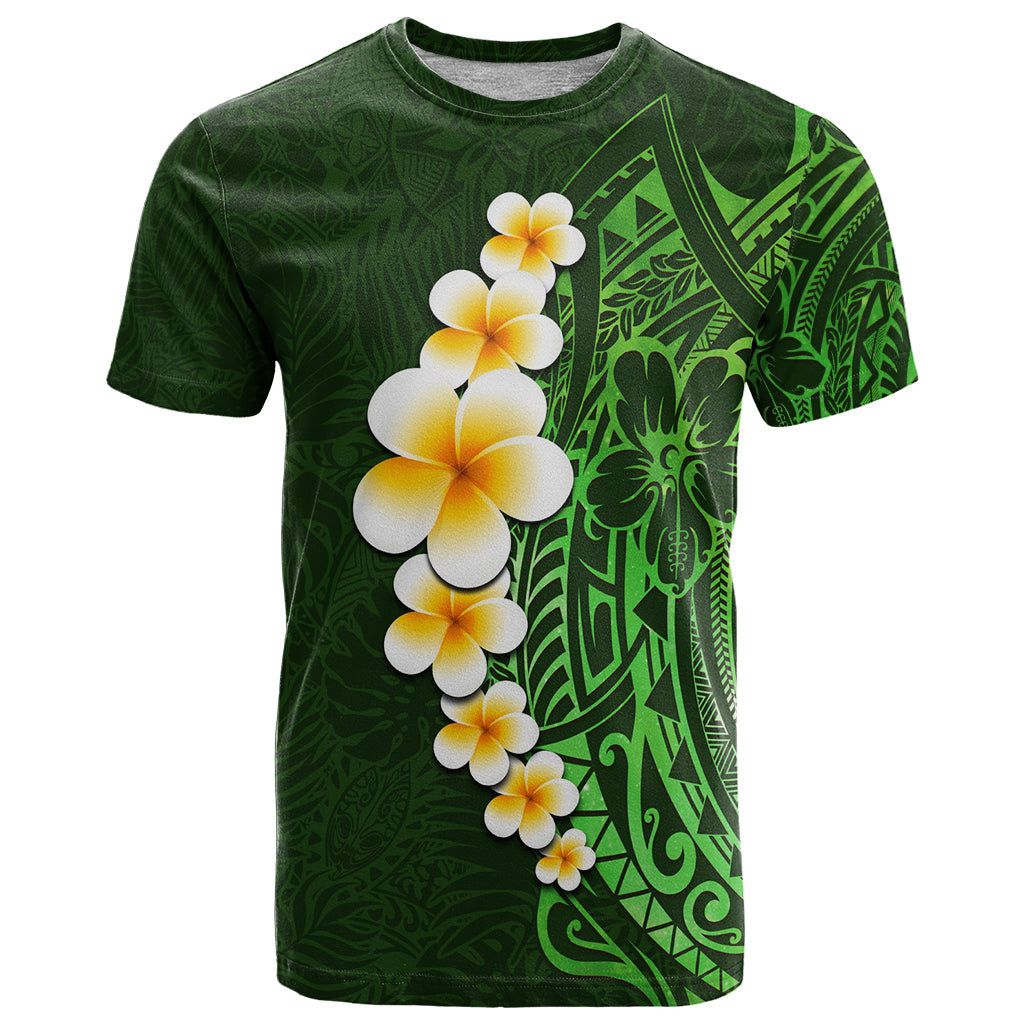 Green Polynesia T-Shirt Plumeria Tropical Leaves With Galaxy Polynesian Art Graphic Tee