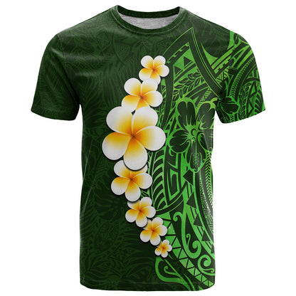 Green Polynesia T-Shirt Plumeria Tropical Leaves With Galaxy Polynesian Art Graphic Tee