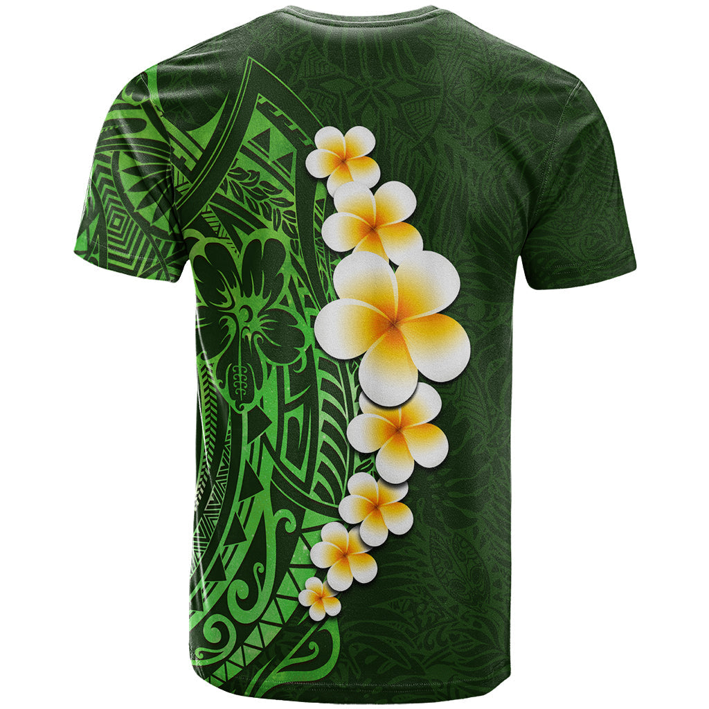 Green Polynesia T-Shirt Plumeria Tropical Leaves With Galaxy Polynesian Art Graphic Tee