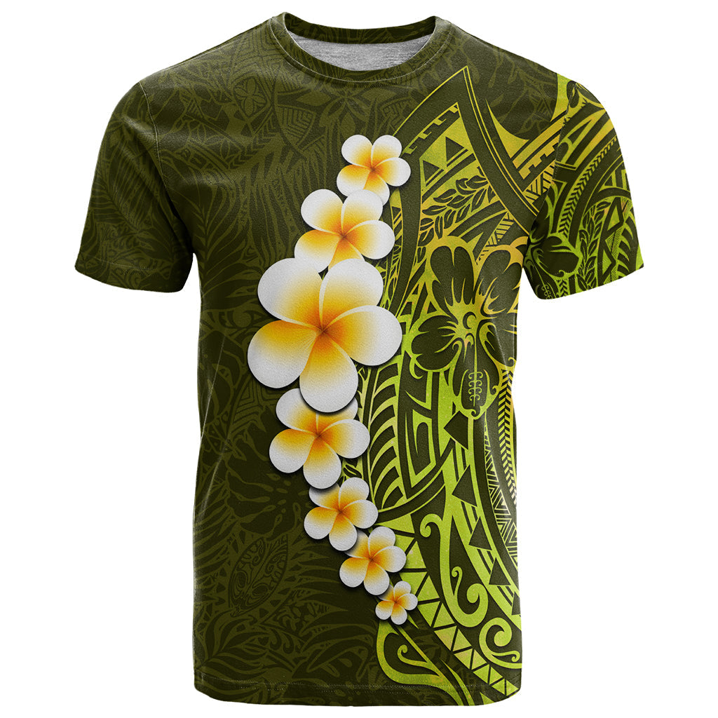 Lime Green Tropical Plumeria With Galaxy Polynesian Art T-Shirt Graphic Tee