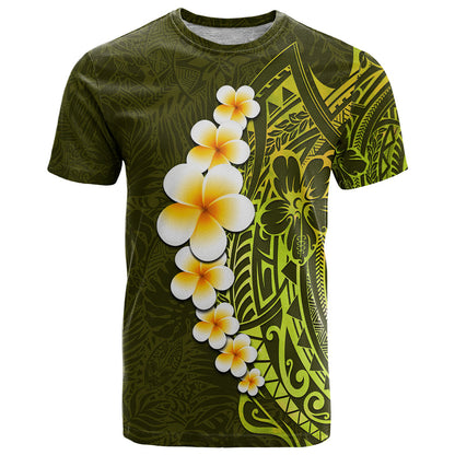 Lime Green Tropical Plumeria With Galaxy Polynesian Art T-Shirt Graphic Tee