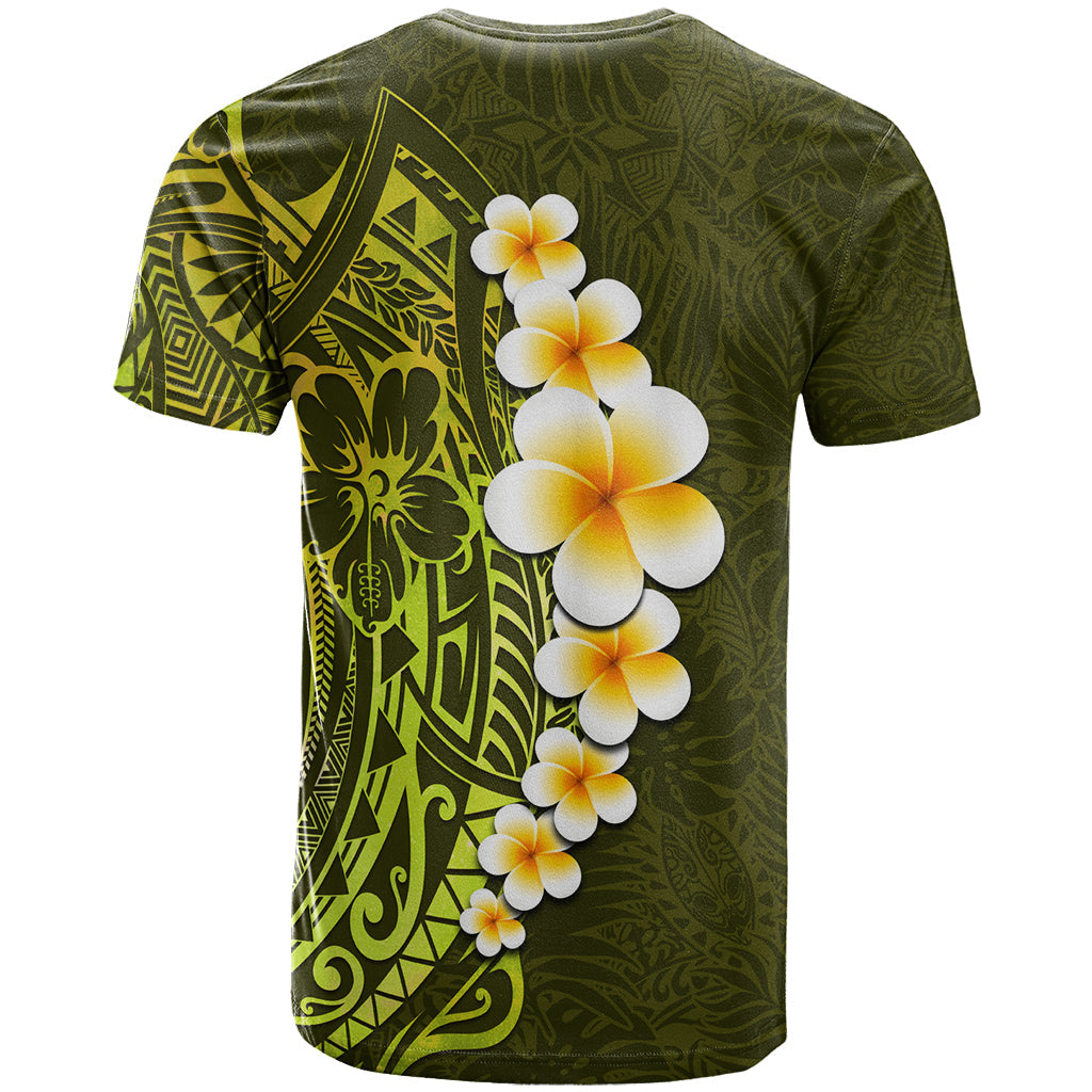 Lime Green Tropical Plumeria With Galaxy Polynesian Art T-Shirt Graphic Tee
