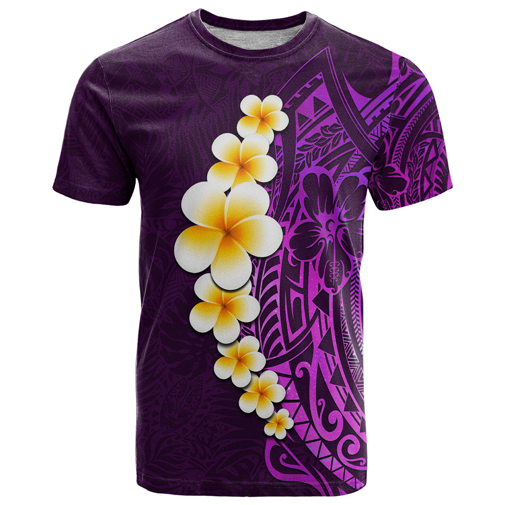 Purple Tropical Plumeria With Galaxy Polynesian Art T-Shirt Graphic Tee