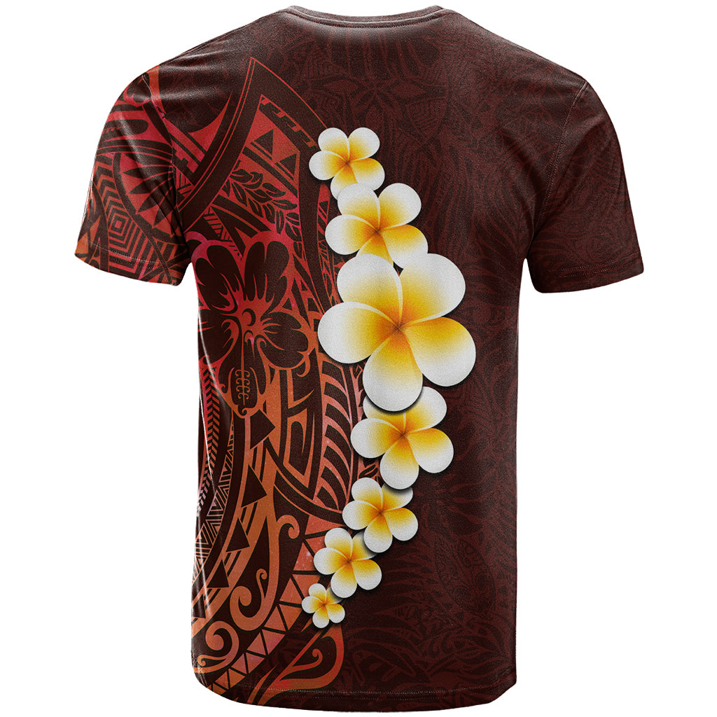 Red Tropical Plumeria With Galaxy Polynesian Art T-Shirt Graphic Tee