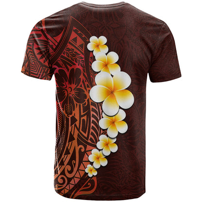 Red Tropical Plumeria With Galaxy Polynesian Art T-Shirt Graphic Tee