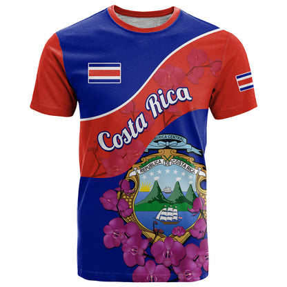 Personalised Costa Rica T-Shirt Coat Of Arms Mix Purple Orchid Graphic Tee