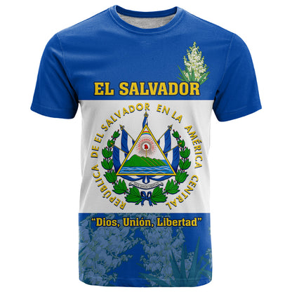 El Salvador T-Shirt Coat Of Arms Mix Flor De Izote Graphic Tee