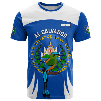 Custom El Salvador Independence Day T-Shirt Torogoz With Coat Of Arms Proud Graphic Tee