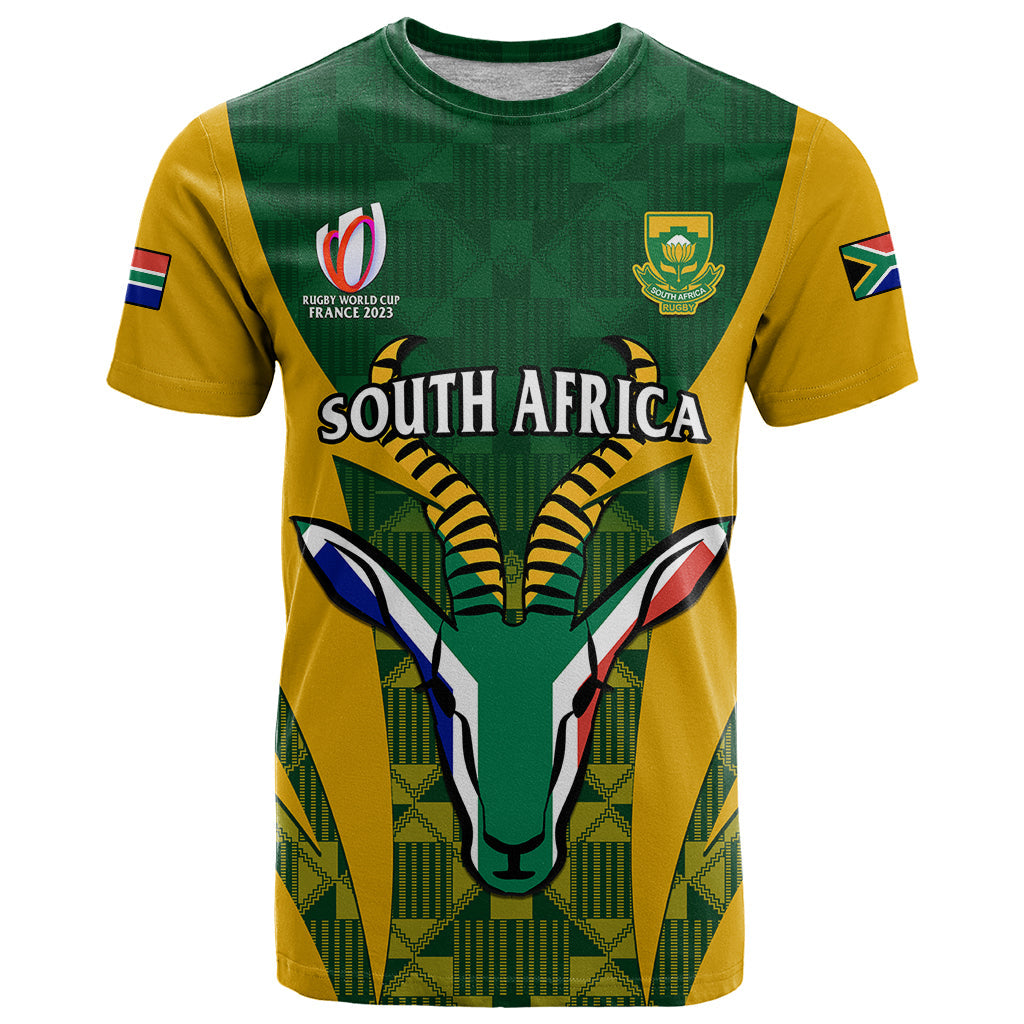 South Africa Rugby T-Shirt Go Springboks Kente Pattern With Bokke Graphic Tee