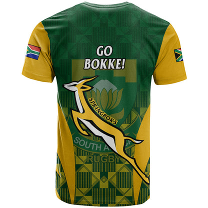 South Africa Rugby T-Shirt Go Springboks Kente Pattern With Bokke Graphic Tee