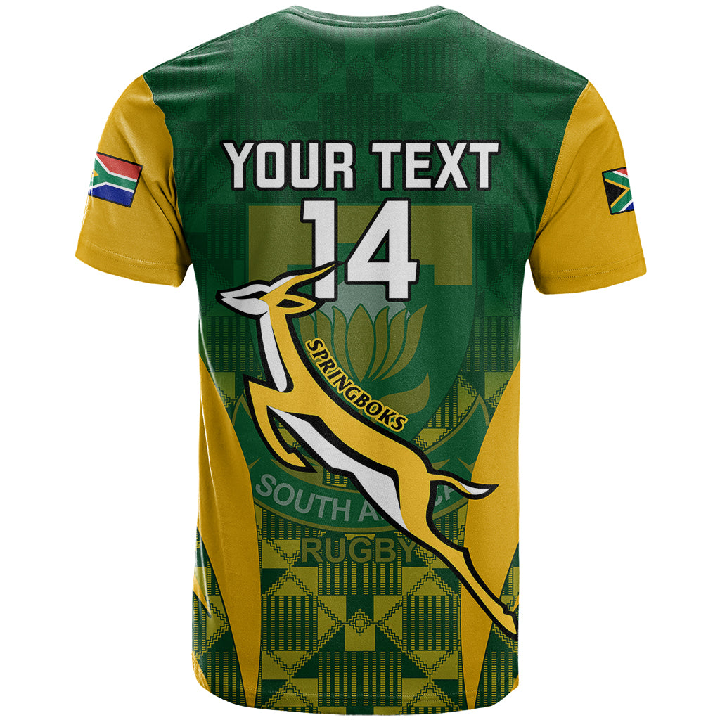 Custom South Africa Rugby T-Shirt Go Springboks Kente Pattern With Bokke Graphic Tee