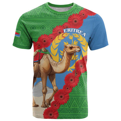 Personalised Eritrea Arabian Camel T-Shirt Gerbera Flower Flag Color Graphic Tee