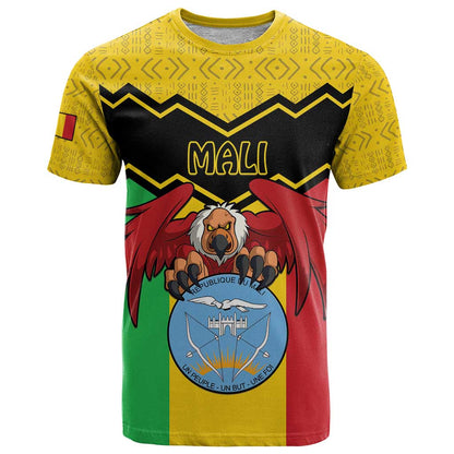 Personalised Mali T-Shirt Vulture With Coat Of Arms Bogolan Pattern Graphic Tee