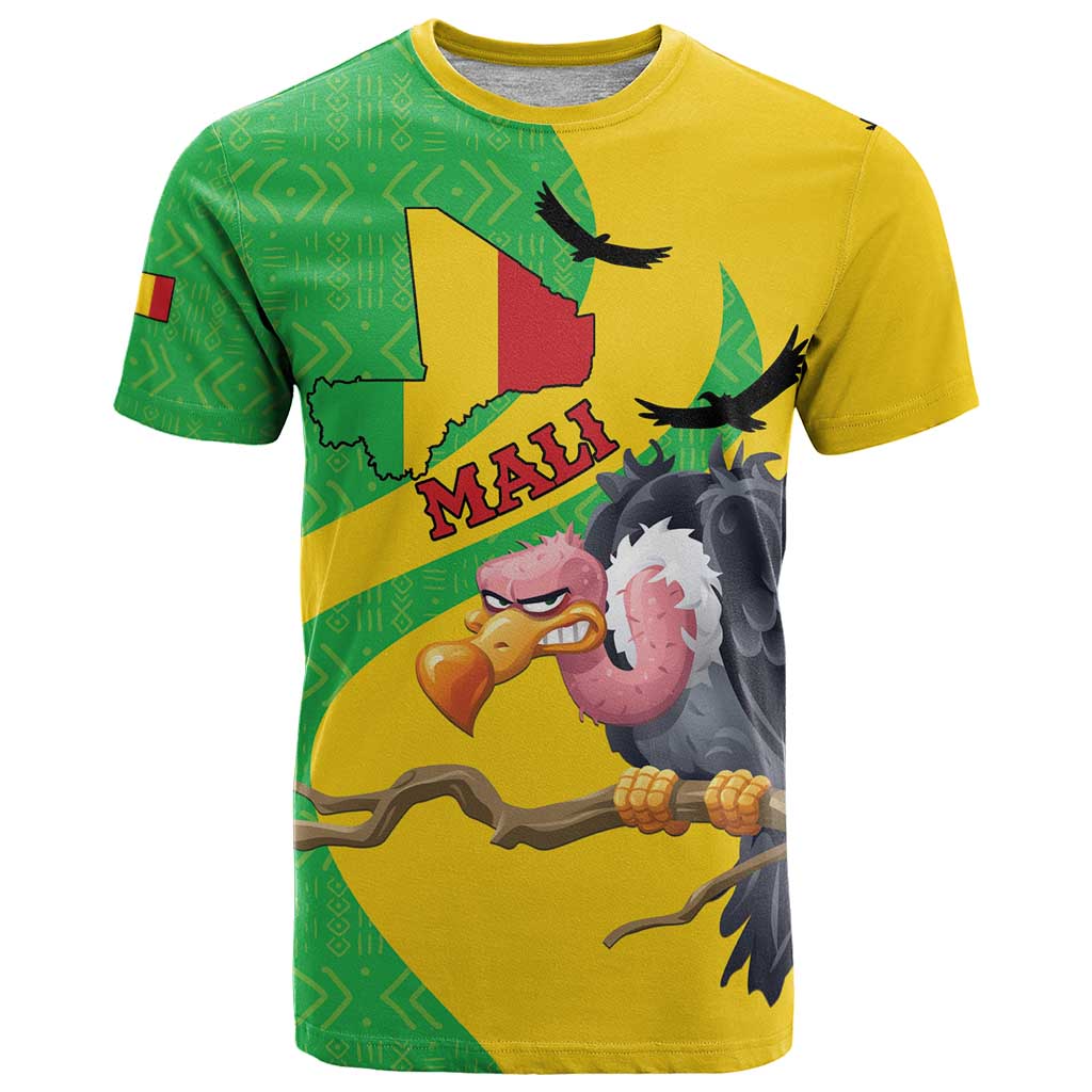 Personalised Mali T-Shirt Vulture With Flag Map Bogolan Pattern Graphic Tee