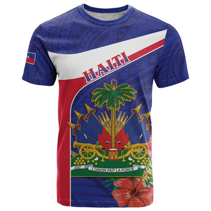 Haiti T-Shirt Neg Marron Ayiti Map - Hibiscus Polynesian Graphic Tee