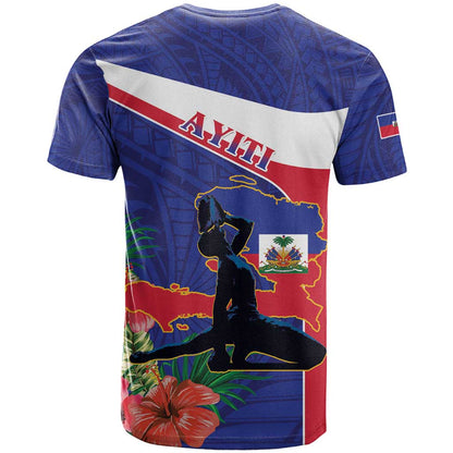 Haiti T-Shirt Neg Marron Ayiti Map - Hibiscus Polynesian Graphic Tee