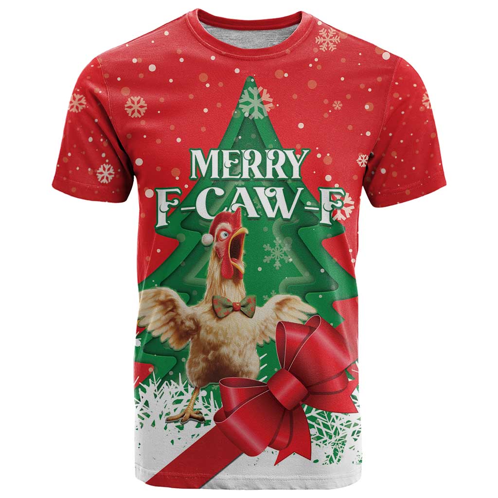 Funny Christmas Chicken T-Shirt Merry F Caw F Graphic Tee