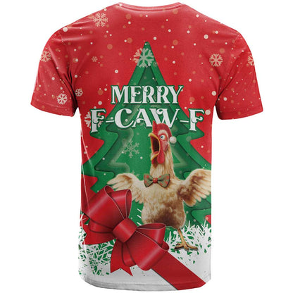 Funny Christmas Chicken T-Shirt Merry F Caw F Graphic Tee