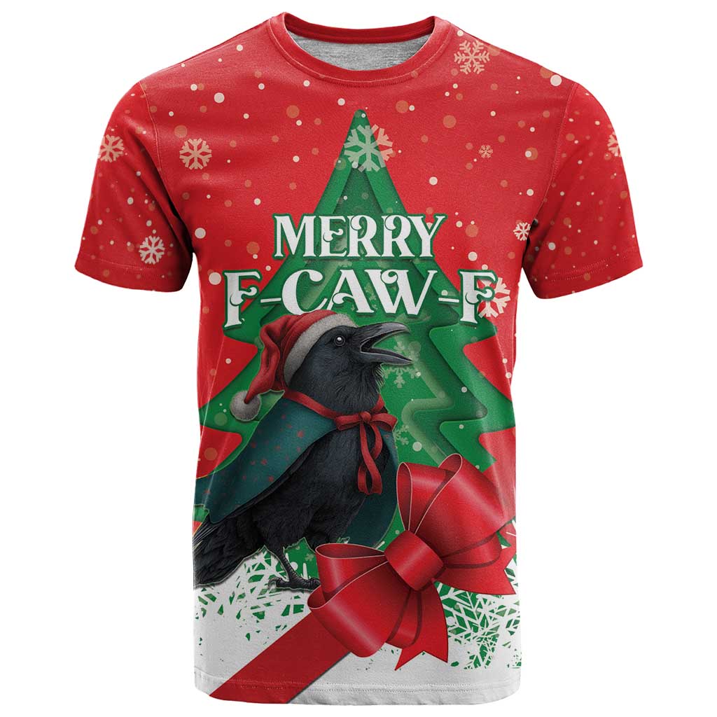 Funny Christmas Raven T-Shirt Merry F Caw F Graphic Tee