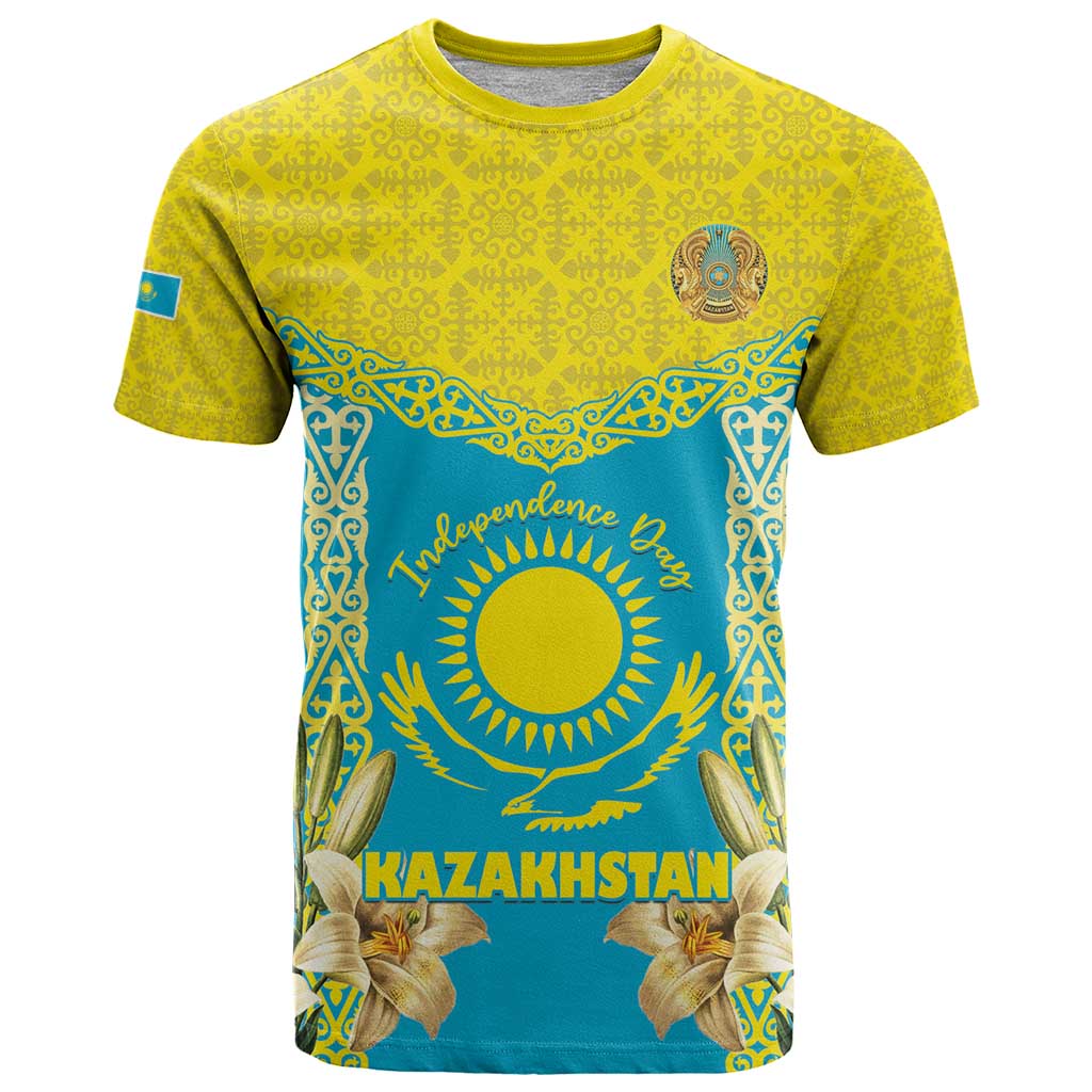 Personalised Kazakhstan Independence Day T-Shirt Lilium Peregrinum - Kazakh Pattern Graphic Tee