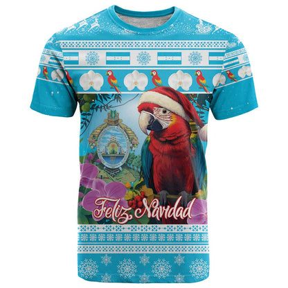 Honduras Christmas T-Shirt Scarlet Macaw With Feliz Navidad Graphic Tee