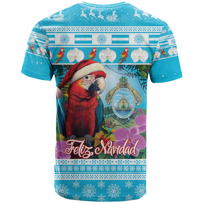 Honduras Christmas T-Shirt Scarlet Macaw With Feliz Navidad Graphic Tee