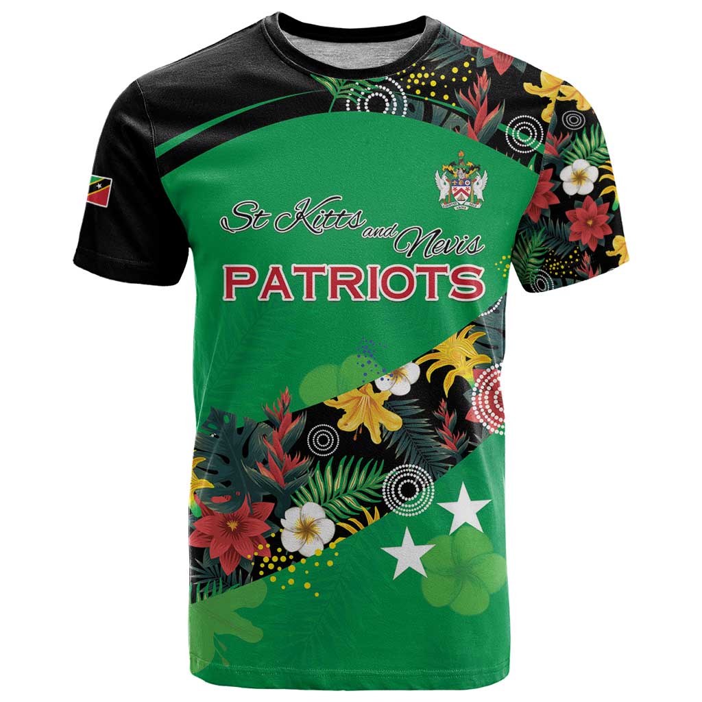 Custom St Kitts and Nevis Cricket T-Shirt Tropical Flowers Jersey Graphic Tee