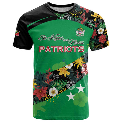Custom St Kitts and Nevis Cricket T-Shirt Tropical Flowers Jersey Graphic Tee