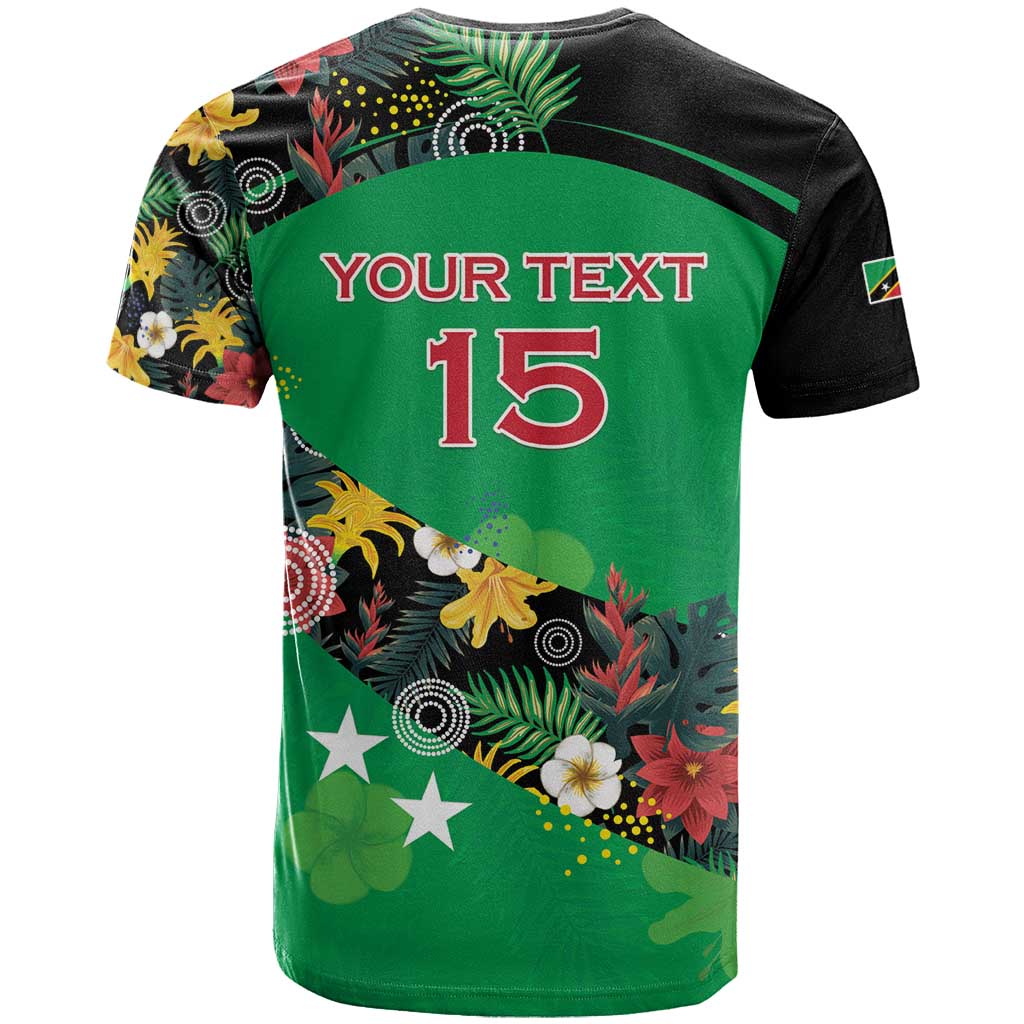Custom St Kitts and Nevis Cricket T-Shirt Tropical Flowers Jersey Graphic Tee