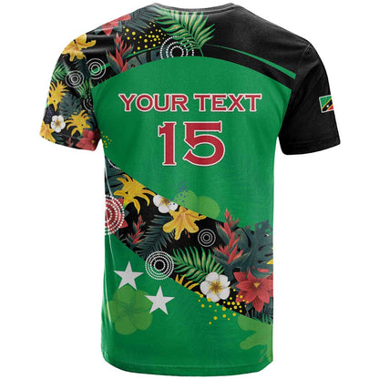 Custom St Kitts and Nevis Cricket T-Shirt Tropical Flowers Jersey Graphic Tee