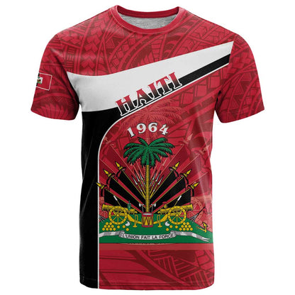 Personalized Haiti T-Shirt Flag 1964 Coat Of Arms - Polynesian Style Graphic Tee