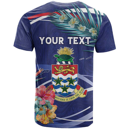 Personalized Cayman Islands T-Shirt Coat Of Arms Tropical Flowers Graphic Tee